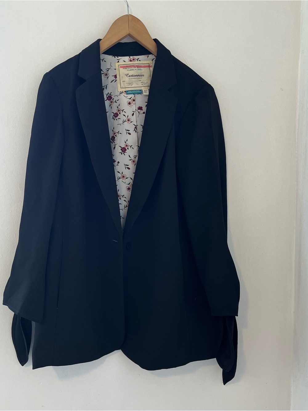 Anthropologie Cartonnier Black Single-Button Blazer with Floral Lining